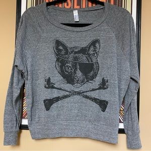 Pirate Cat Crossbones Raglan Dolman Crewneck Longsleeve Shirt Small